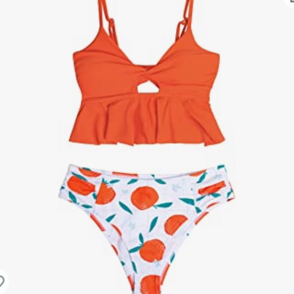 Women’s Cupshe orange mid rise ruffle twist hollow out tankini M - Picture 4 of 5